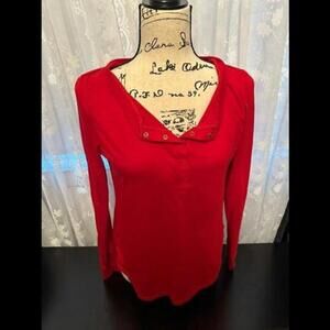 Stars Above Red Long Sleeve Henley Top